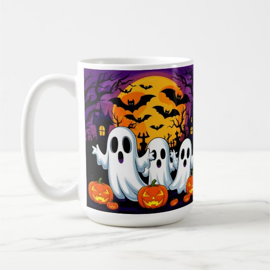 ハロウィン不気味シーンと幽霊 コーヒーマグカップ (左)
