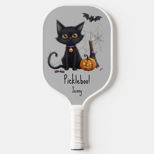 ハロウィン不気味ジャック・オ・ランタン・カボチャ黒猫 ピックルボールラケット (正面)