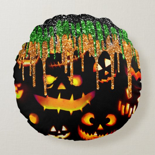 ハロウィン不気味ジャックOランタン ラウンドクッション (正面)