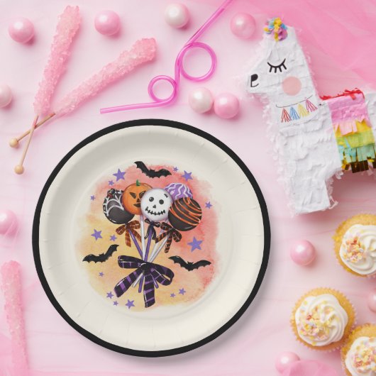 ハロウィン不気味スウィートケーキポップ ペーパープレート (パーティー)