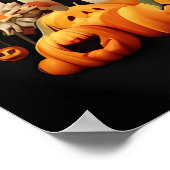 ハロウィン不気味スカルアート、ヘアリングホワイトスカル ポスター (角)