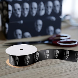 ハロウィン不気味スカルパターンブラック サテンリボン