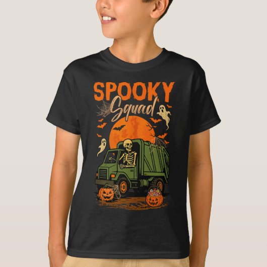 ハロウィン不気味スクワッドスケルトン駆動ゴミTr Tシャツ (正面)