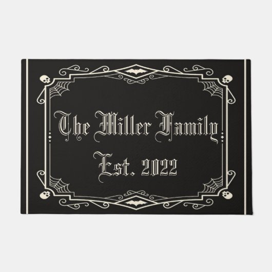 ハロウィン不気味スケルトンこうもりスパイダーウェブファミリー ドアマット (正面)