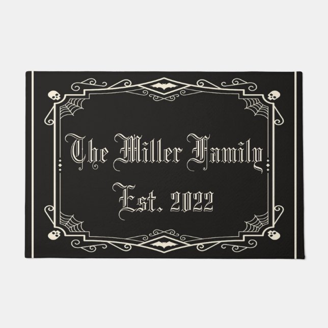 ハロウィン不気味スケルトンこうもりスパイダーウェブファミリー ドアマット (正面)