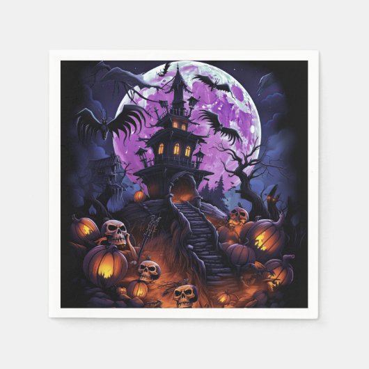ハロウィン不気味スケルトンスカルハ幽霊のよく出るウス スタンダードカクテルナプキン (正面)