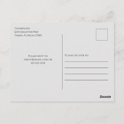 ハロウィン不気味スケルトン怖いタイポグラフィ ポストカード (裏面)