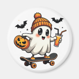 ハロウィン不気味スケートで滑るパンプキンスパイス幽霊秋 マグネット
