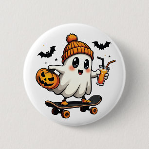 ハロウィン不気味スケートで滑るパンプキンスパイス幽霊秋 缶バッジ