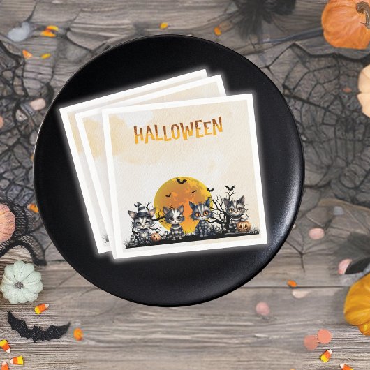 ハロウィン不気味ストライプの幽霊キッチンフルムーン スタンダードカクテルナプキン