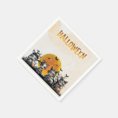 ハロウィン不気味ストライプの幽霊キッチンフルムーン スタンダードカクテルナプキン (角)