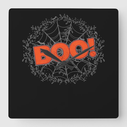 ハロウィン不気味スパイダーウェブブギフトアイディア スクエア壁時計 (正面)