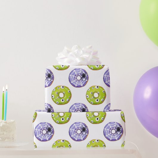 ハロウィン不気味スパイダー&グリーンアイドモンスタードーナツ ラッピングペーパー (パーティーギフト)