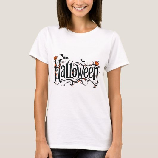 ハロウィン不気味タイポグラフィTシャツとカボチャ Tシャツ (正面)