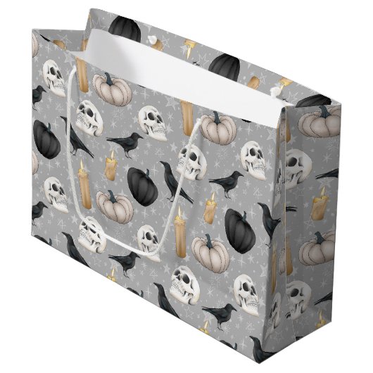 ハロウィン不気味タイルパーティーパターン ラージペーパーバッグ (正面アングル)