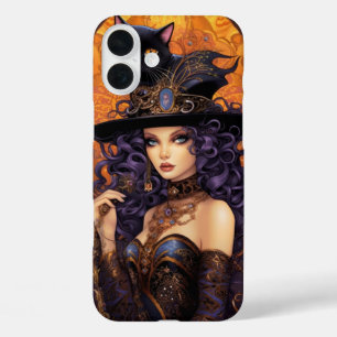 ハロウィン不気味タロットカードウーマン&黒猫 iPhone 16 PLUSケース