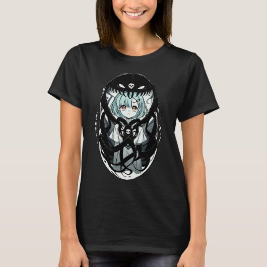 ハロウィン不気味ダークアートモンスタースカル Tシャツ (正面)
