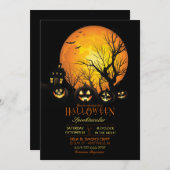 ハロウィン不気味ダークフルムーンハロウィーンのカボチャのちょうちん 招待状 (正面/裏面)