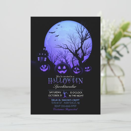 ハロウィン不気味ダークフルムーンハロウィーンのカボチャのちょうちん 招待状 (スタンド正面)