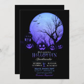 ハロウィン不気味ダークフルムーンハロウィーンのカボチャのちょうちん 招待状 (正面/裏面)