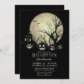 ハロウィン不気味ダークフルムーンハロウィーンのカボチャのちょうちん 招待状 (正面/裏面)