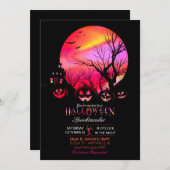 ハロウィン不気味ダークフルムーンハロウィーンのカボチャのちょうちん 招待状 (正面/裏面)