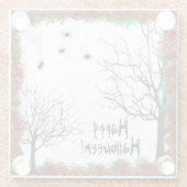 ハロウィン不気味ツリのぶら下がったクモの秋葉 ガラスコースター (裏面)