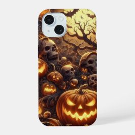 ハロウィン不気味ツリーこうもりスカルカボチャ幽霊 iPhone 15ケース