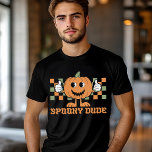 ハロウィン不気味ドゥデカボチャ トライブレンドＴシャツ<br><div class="desc">ハロウィン不気味ドゥードパンプキントライブレンドシャツは、オレンジと緑のチェッカーボードの背景に笑顔のパンプキンとモダン、スクリプトタイポグラフィで文字不気味「ドゥード」を備えている。国のハローウィンパーティやお祝いに最適。Evco Studio www.zazzle.com/store/evcostudioによって作成</div>