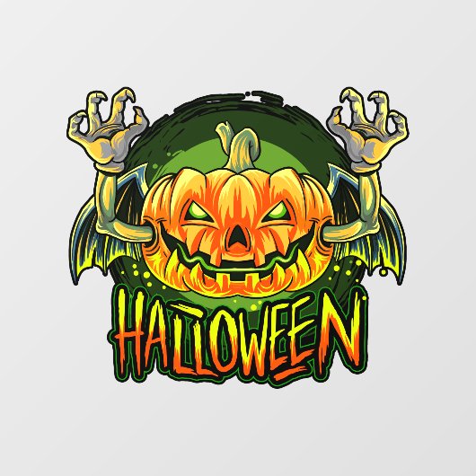 ハロウィン不気味ネオンこうもりパンプキン ウィンドウサイン (シート)