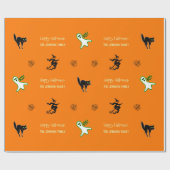 ハロウィン不気味ネコ幽霊ウィッチおもしろいカスタム文字 ラッピングペーパー (フラット)