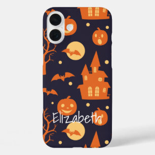 ハロウィン不気味ハウスこうもりツリーズパンプキンパターン iPhone 16 PLUSケース