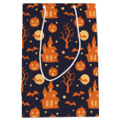 ハロウィン不気味ハウスこうもりツリーズパンプキンフェスティバル ミディアムペーパーバッグ (正面)