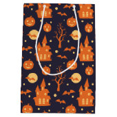 ハロウィン不気味ハウスこうもりツリーズパンプキンフェスティバル ミディアムペーパーバッグ (裏面)