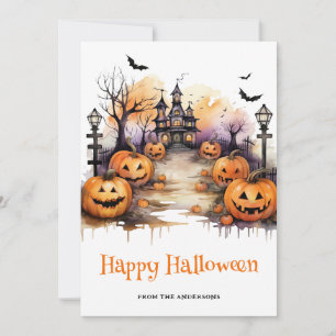 ハロウィン不気味ハウス幽霊のよく出るカボンプキンスカード シーズンカード