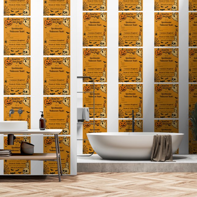 ハロウィン不気味バッシュ招待状 | 幽霊とゲーム 壁紙 (浴室)
