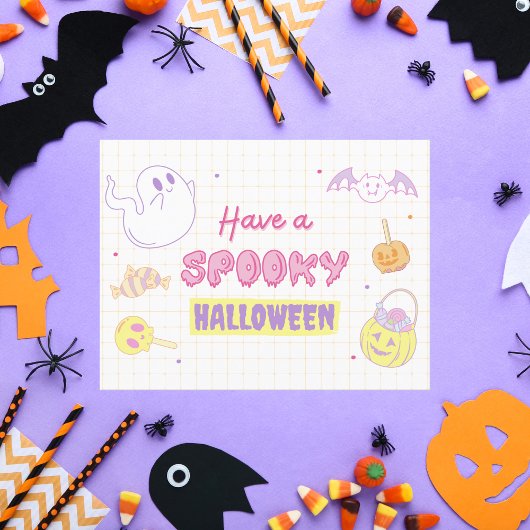 ハロウィン不気味パステル幽霊とキャンディを持っている ポストカード