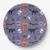 ハロウィン不気味パターン – カボチャ、幽霊こうもり ペーパープレート (正面)