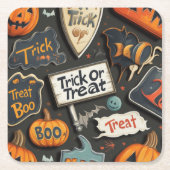 ハロウィン不気味パターン スクエアペーパーコースター (正面)