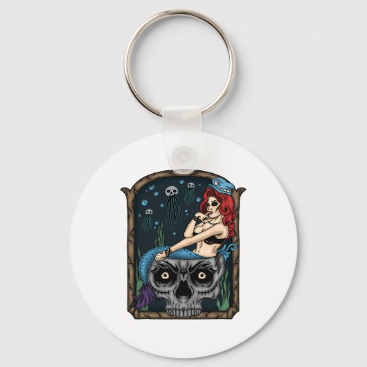 ハロウィン不気味パンクゴシックスカルマーメイド キーホルダー (正面)