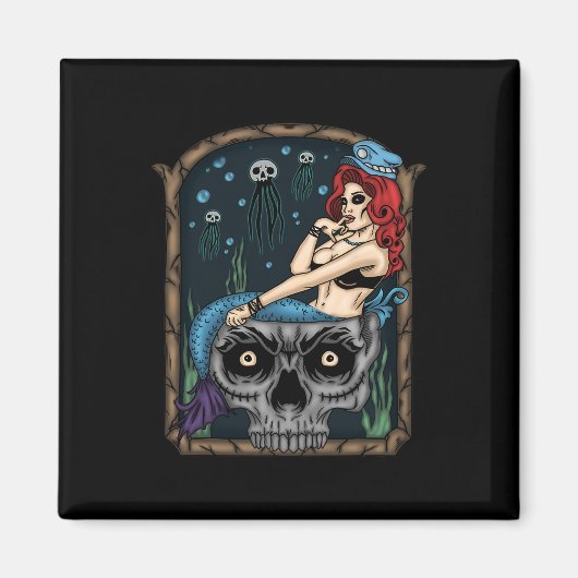 ハロウィン不気味パンクゴシックスカルマーメイド マグネット (正面)