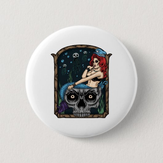 ハロウィン不気味パンクゴシックスカルマーメイド 缶バッジ (正面)