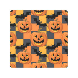 ハロウィン不気味パンプキンとこうもりパターン メタルプリント