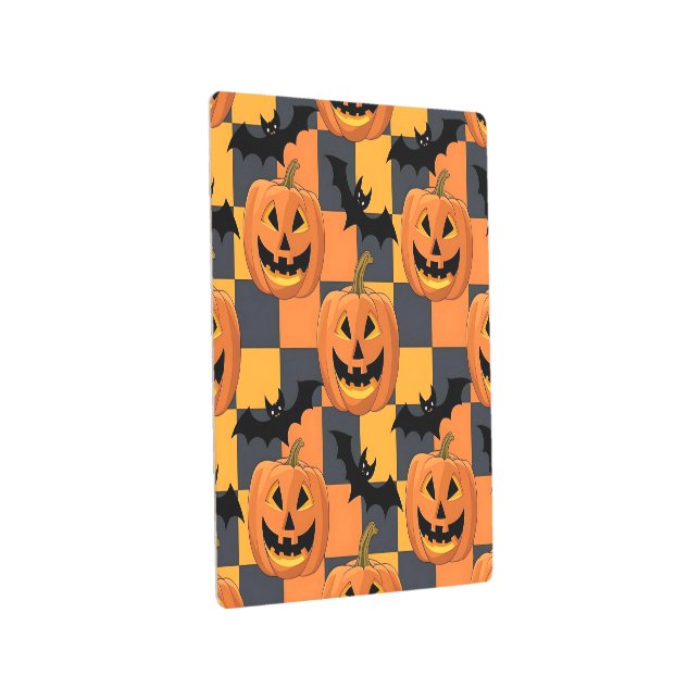 ハロウィン不気味パンプキンとこうもりパターン メタルプリント (3/4)