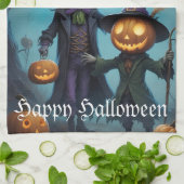 ハロウィン不気味パンプキンデュオ キッチンタオル (折り畳み)