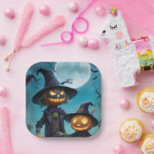 ハロウィン不気味パンプキンデュオ ペーパープレート (パーティー)