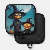 ハロウィン不気味パンプキンデュオ 鍋敷き (正面/裏面)