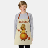ハロウィン不気味パンプキンマン名前をカスタムするキッズ エプロン (着用した状態)