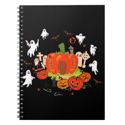 ハロウィン不気味パンプキン墓地シーン ノートブック (正面)