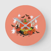 ハロウィン不気味パンプキン墓地シーン ラウンド壁時計 (正面)